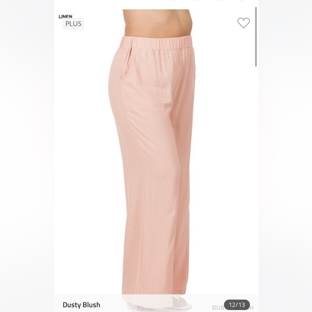 Plus & Regular Size Dusty Blush Linen Relaxed Fit Wide Leg Casual Pants - Picture 4 of 9